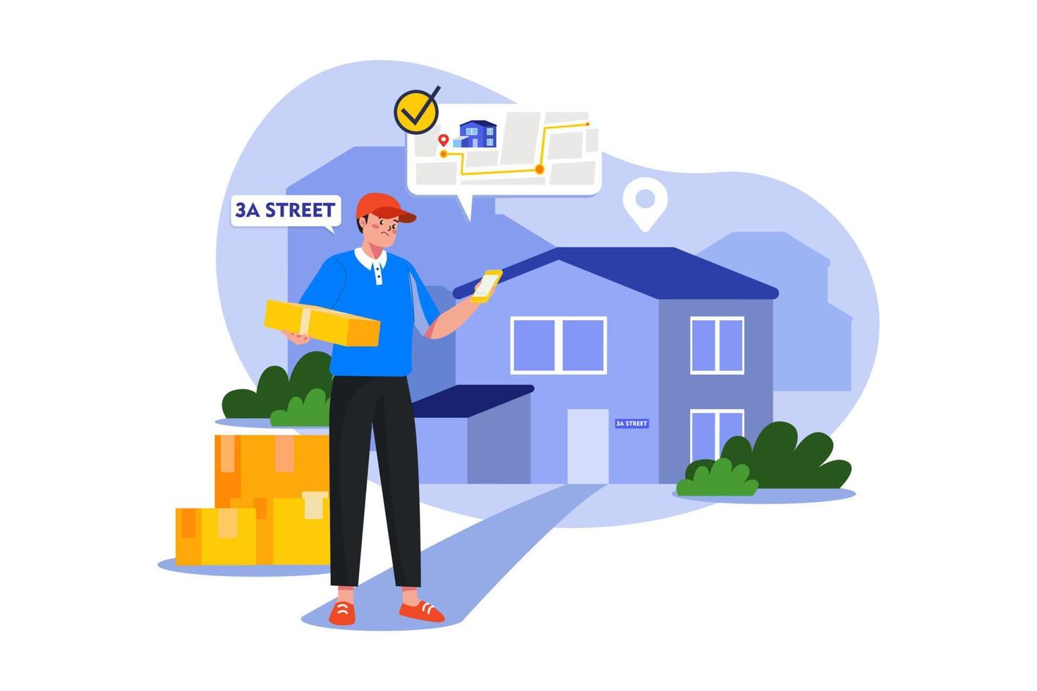 Delivery person checking delivery address vector