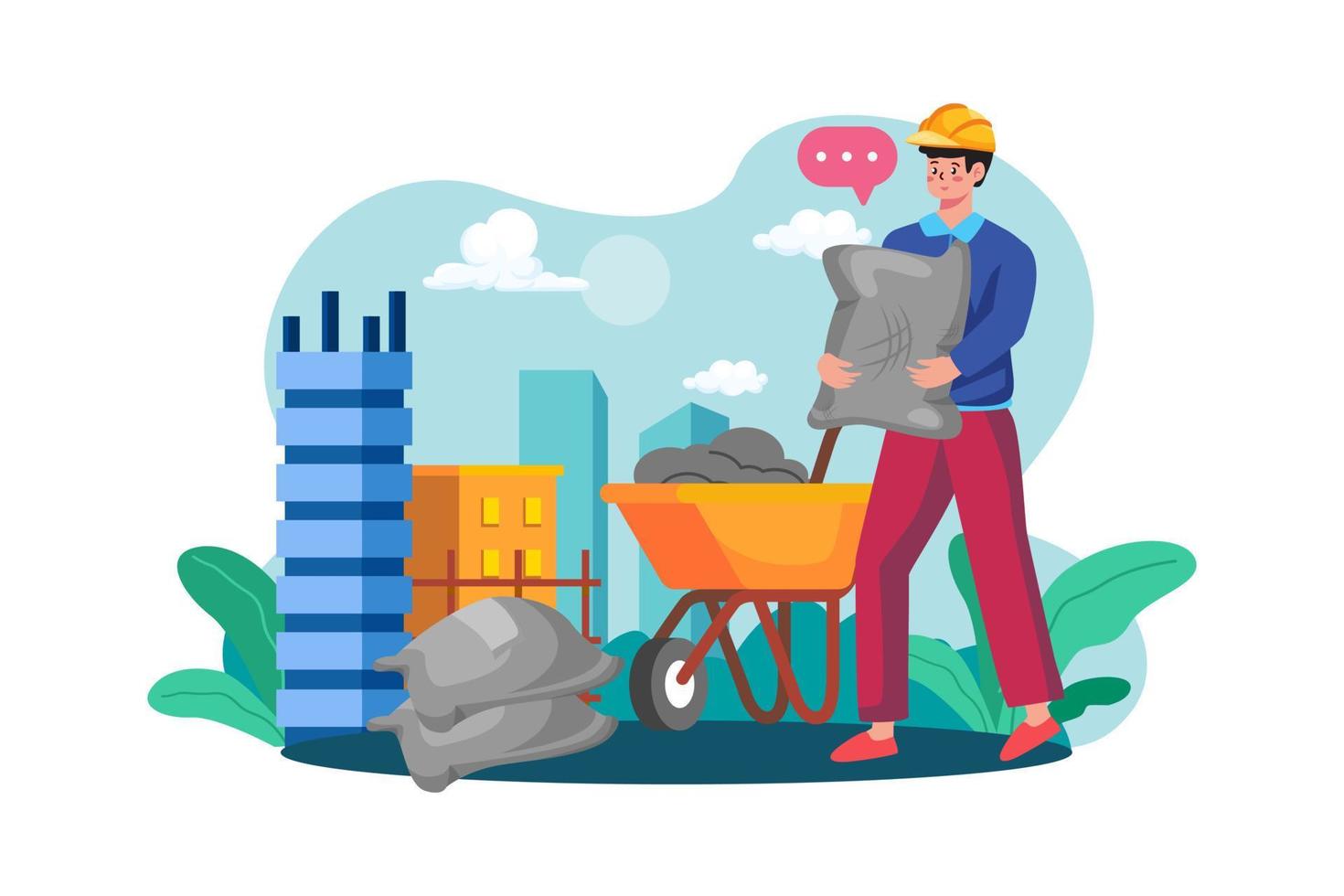 Construction worker holding cement bag vector