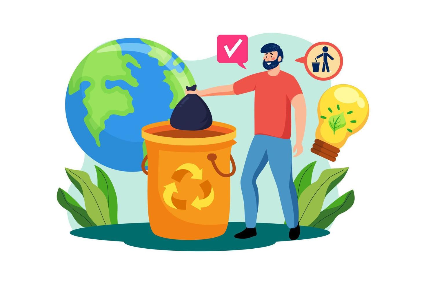 Man putting garbage in a bag Illustration concept on white background vector