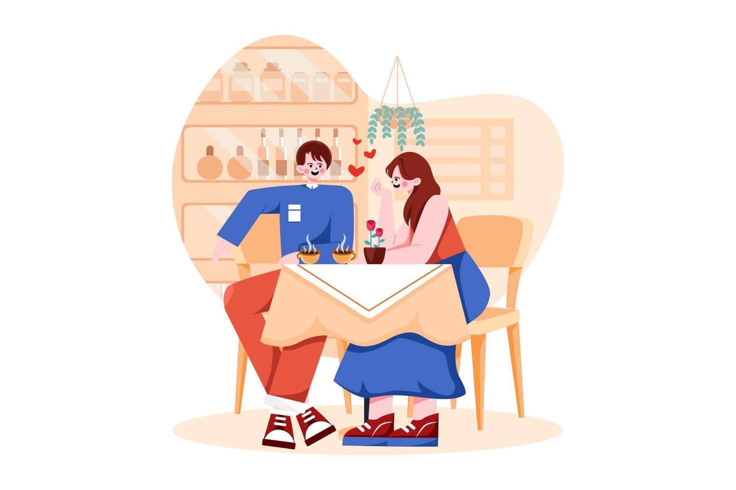 pareja bebiendo café en una cafetería vector