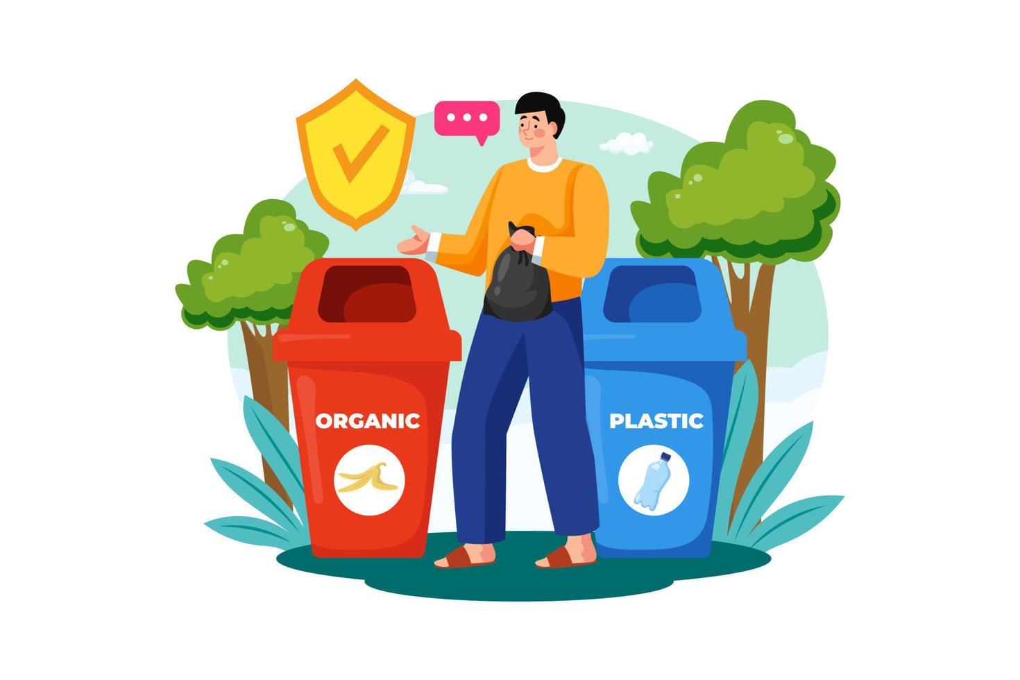 Throw trash into the right bin Illustration concept on white background vector