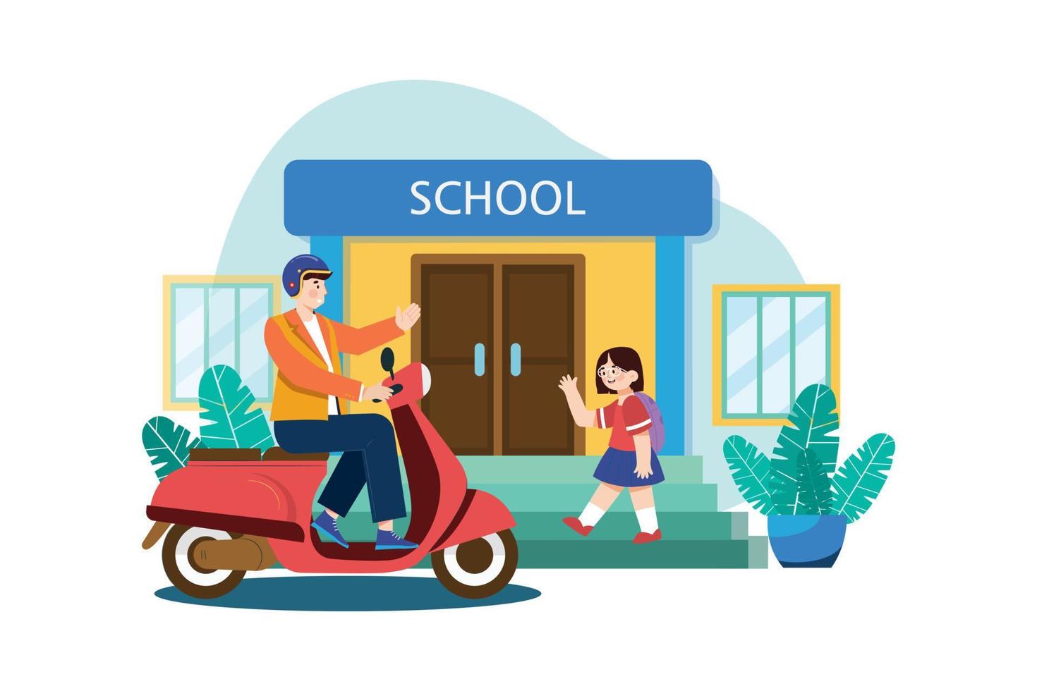 Father dropping off daughter at school Illustration concept on white background vector