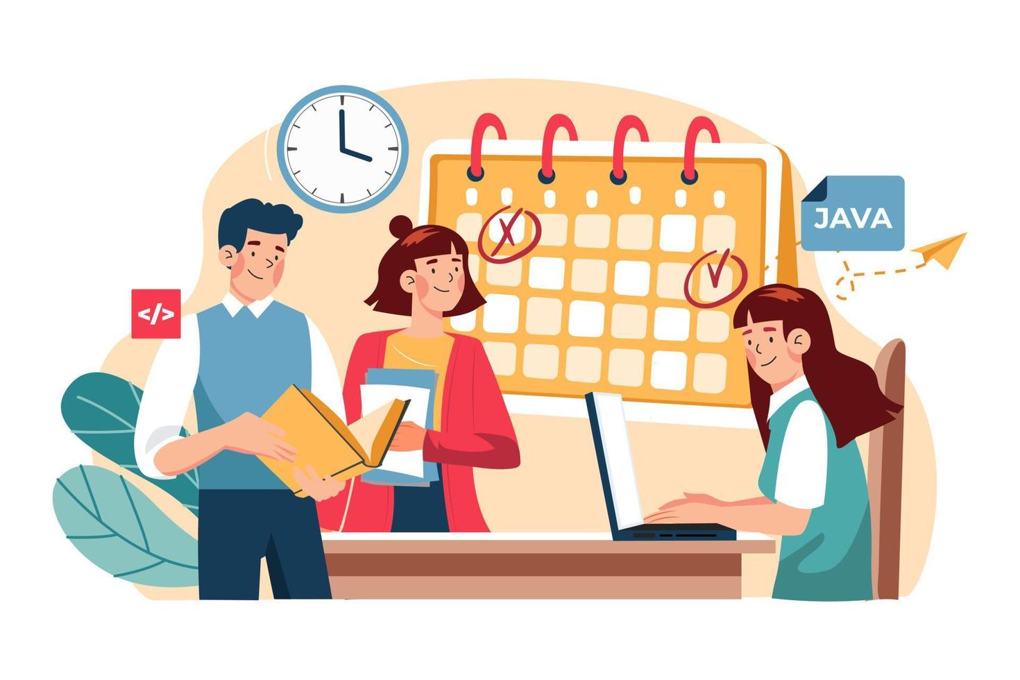 Business team managing task schedule vector