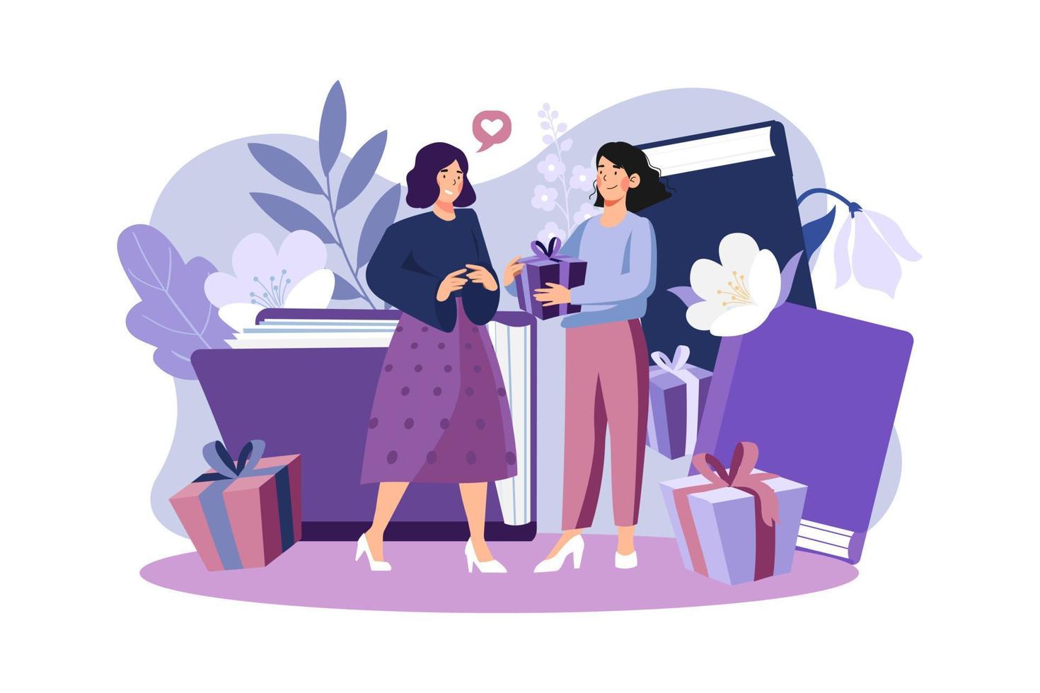 Students Giving a gift to Teachers Illustration concept on white background vector