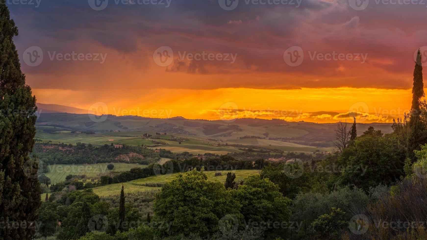 Sunset in Val d'Orcia,  Tuscany on May 17, 2013 photo