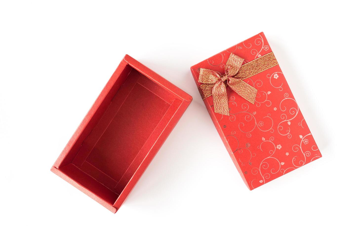 Top view of open gift box on a white background. photo