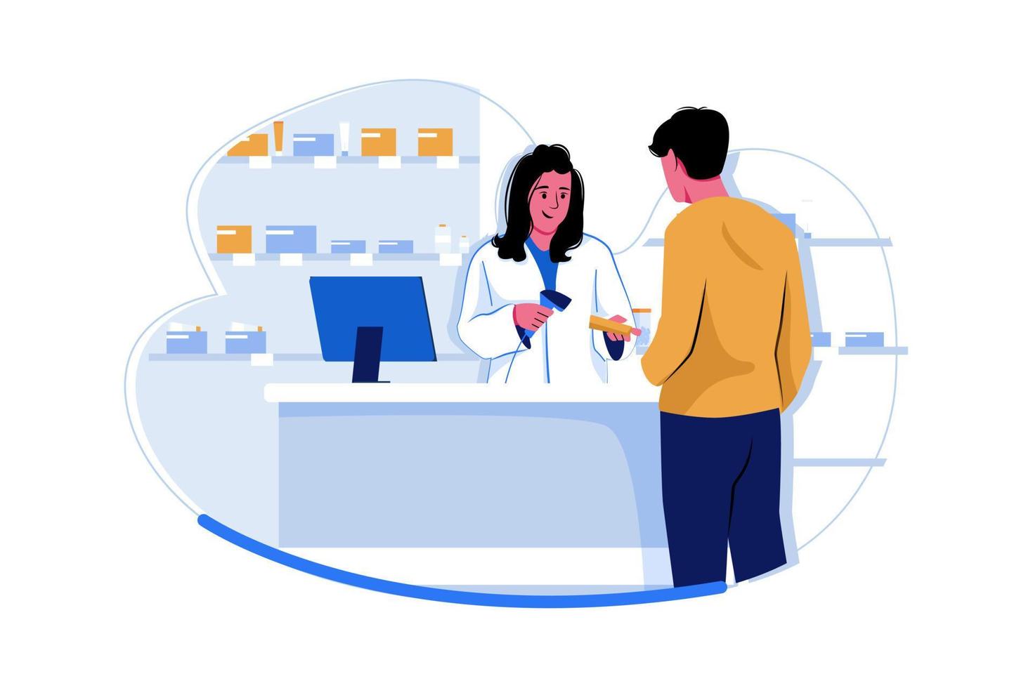 Man buying medicine at a pharmacy shop vector