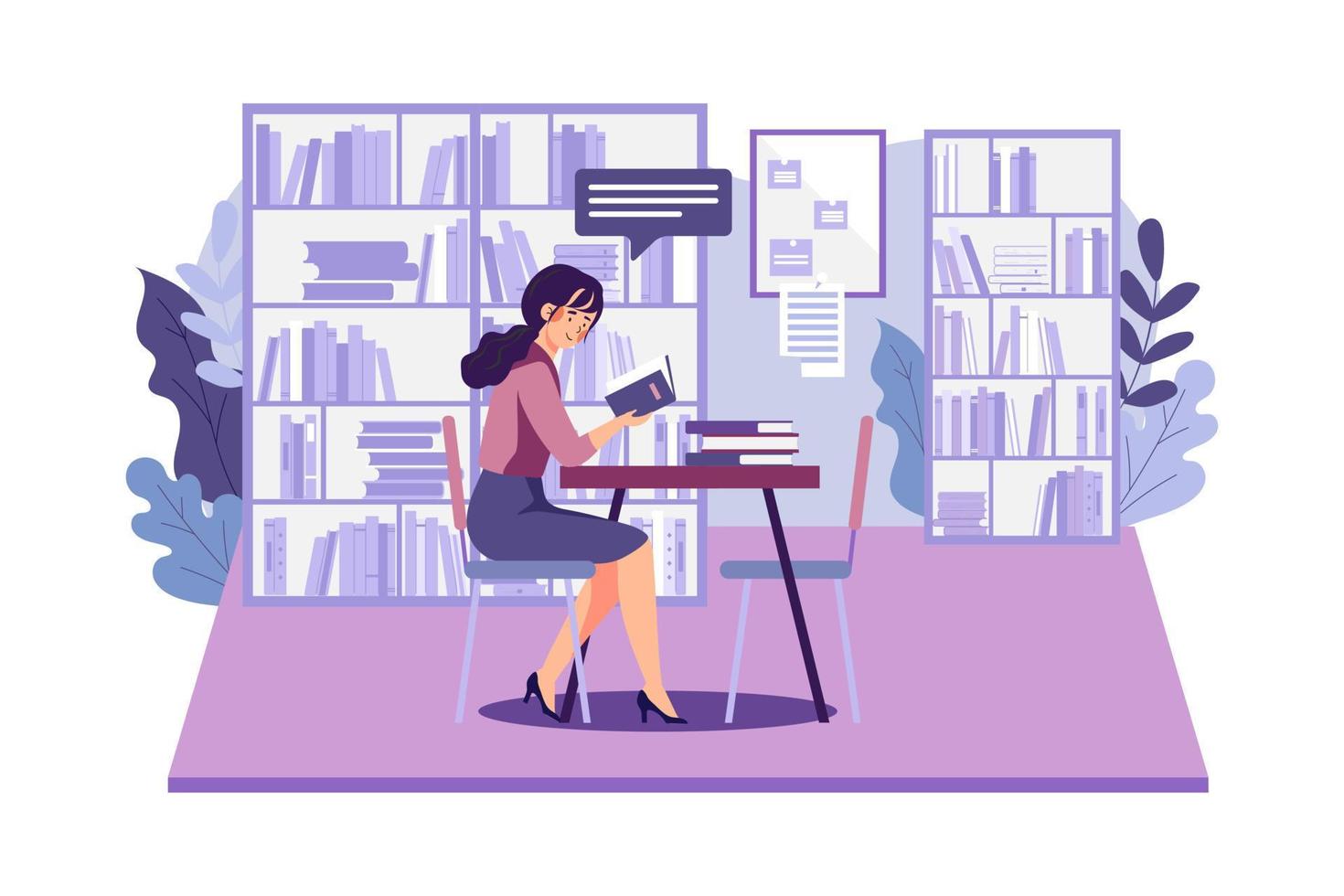 Girl reading a book in the library Illustration concept on white background vector