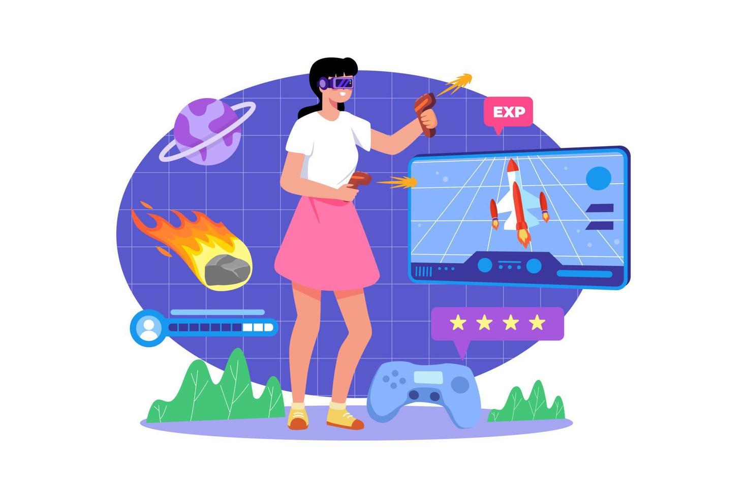 Girl playing a game in the metaverse vector