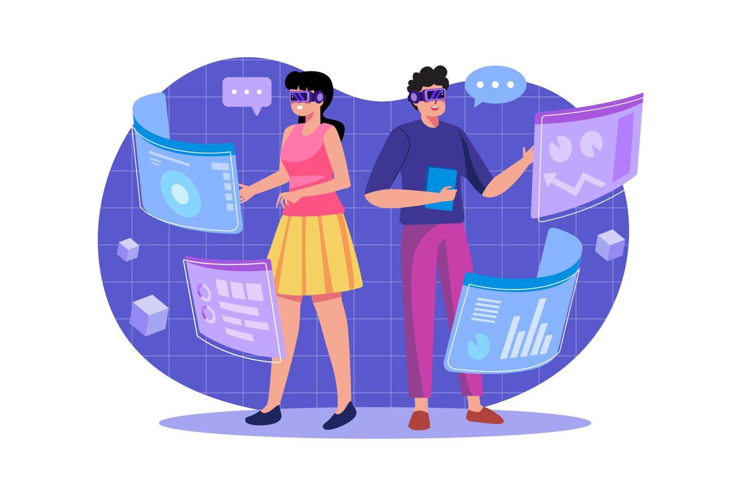 Business people doing analysis using VR vector
