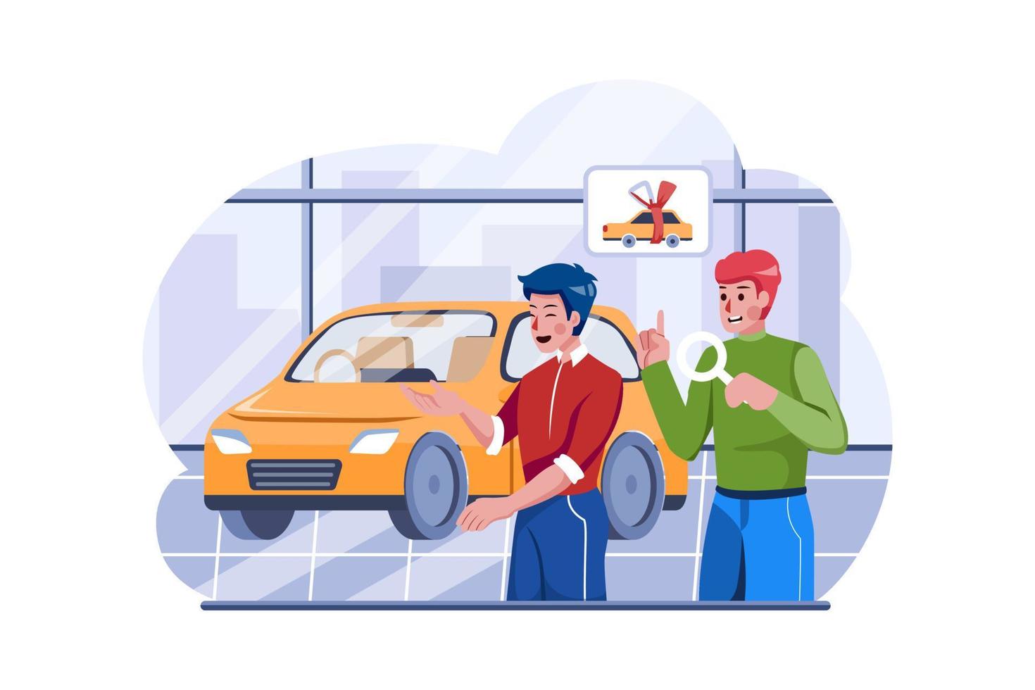 Buyer choosing automobile in store vector