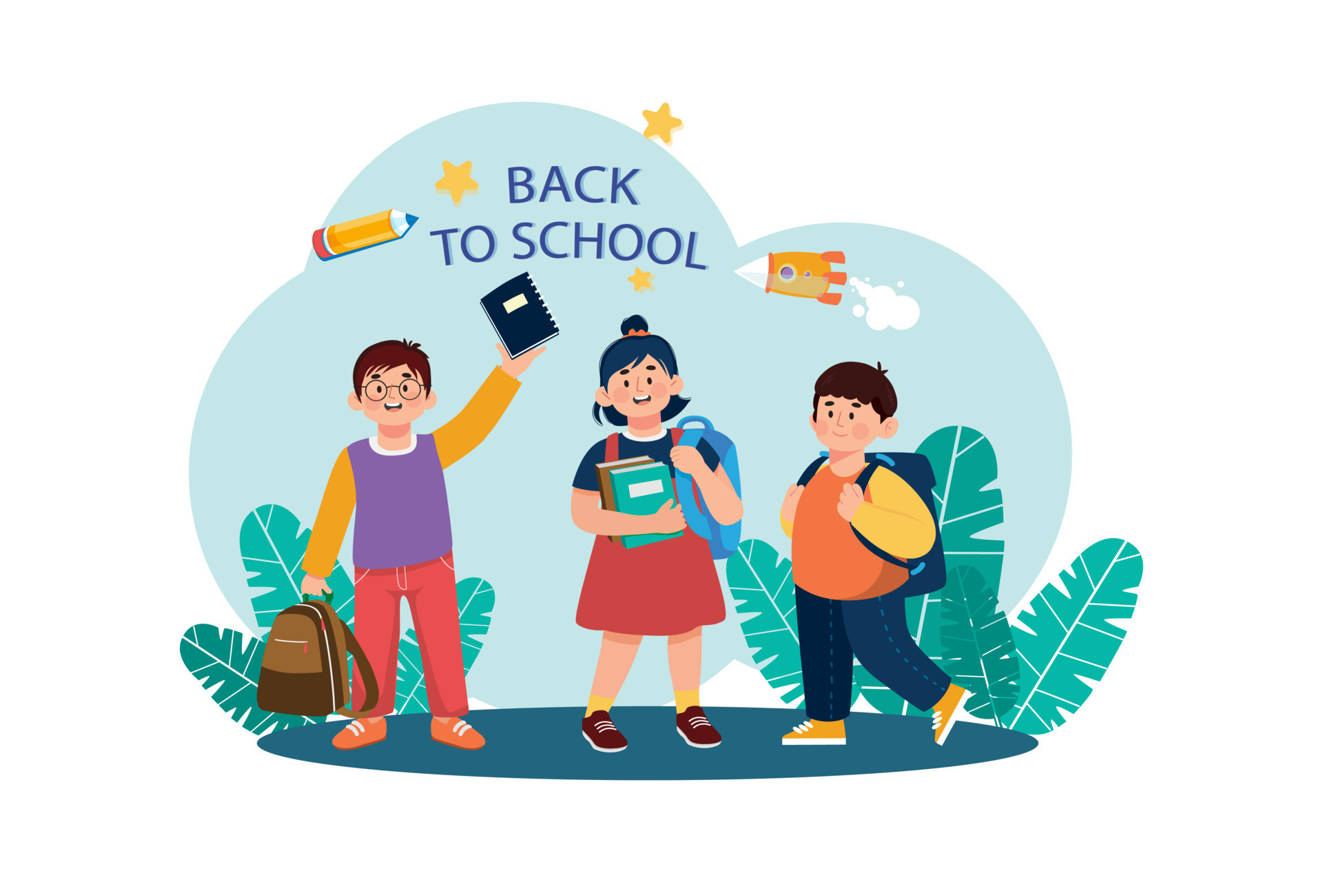 Children with backpacks are ready to go back to school Illustration