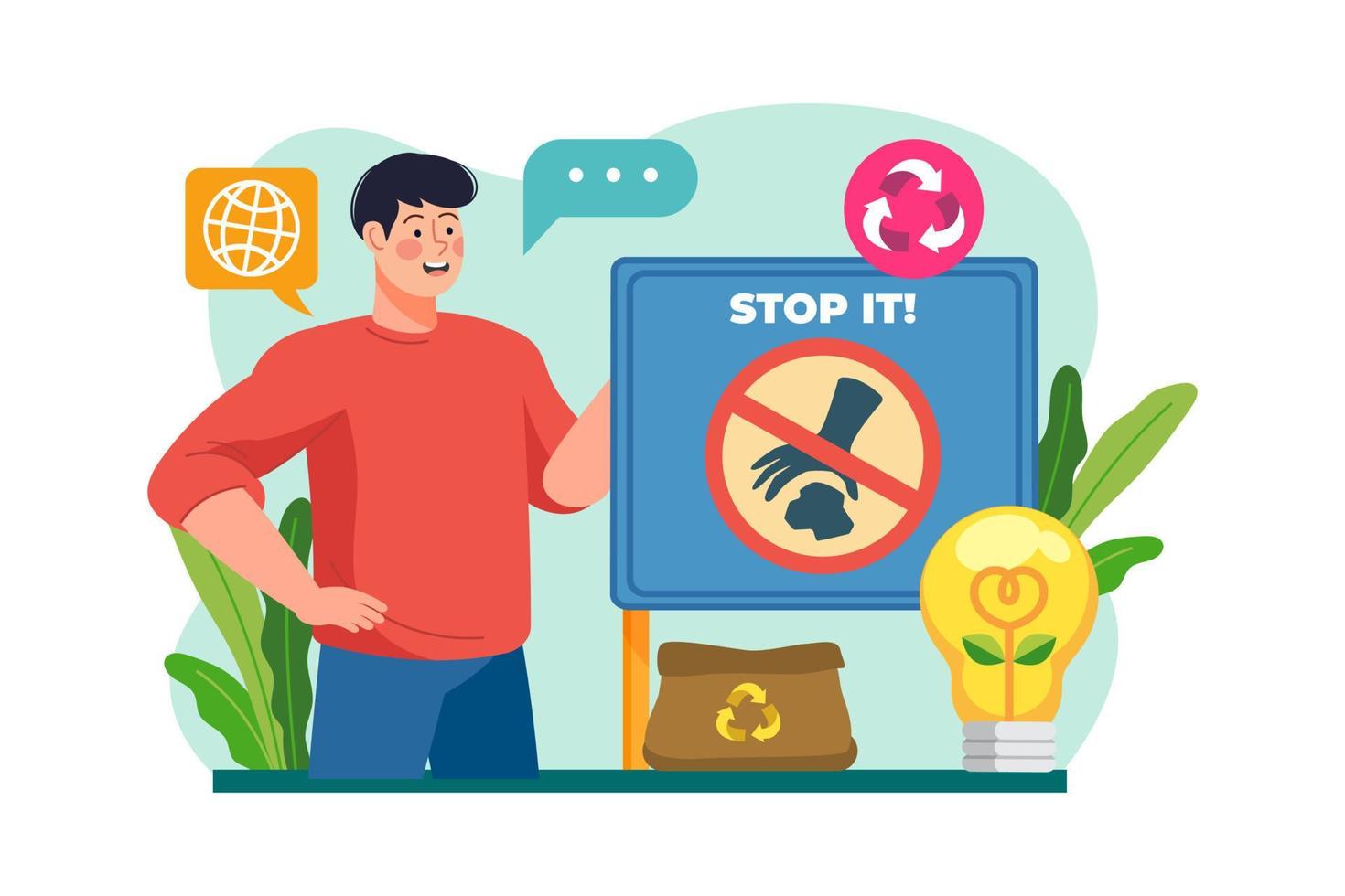 Stop throwing trash campaign Illustration concept on white background vector