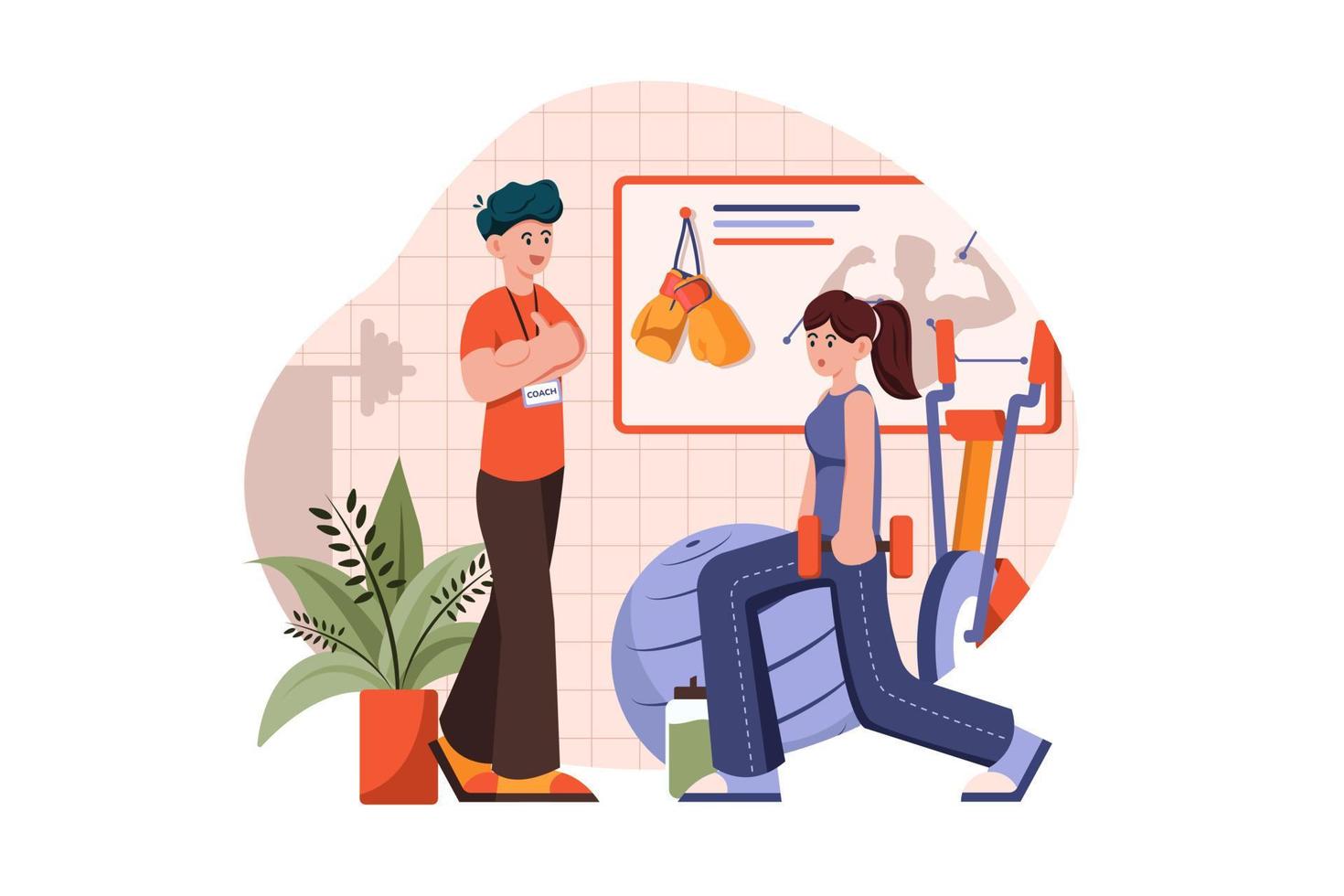 Fitness coucher training woman in gym Illustration concept on white background vector