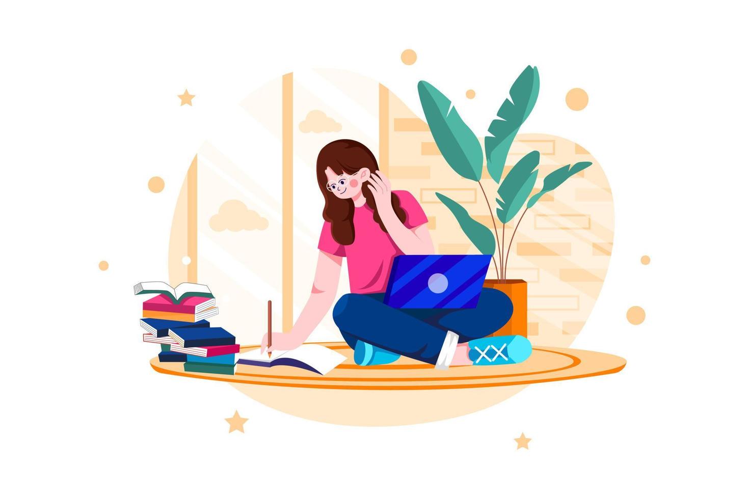 mujer trabajando en casa concepto de ilustración sobre fondo blanco vector