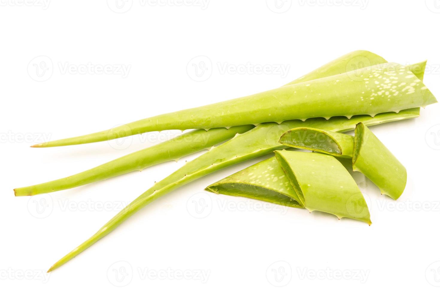 primer plano de aloe vera sobre fondo de mesa de madera. foto