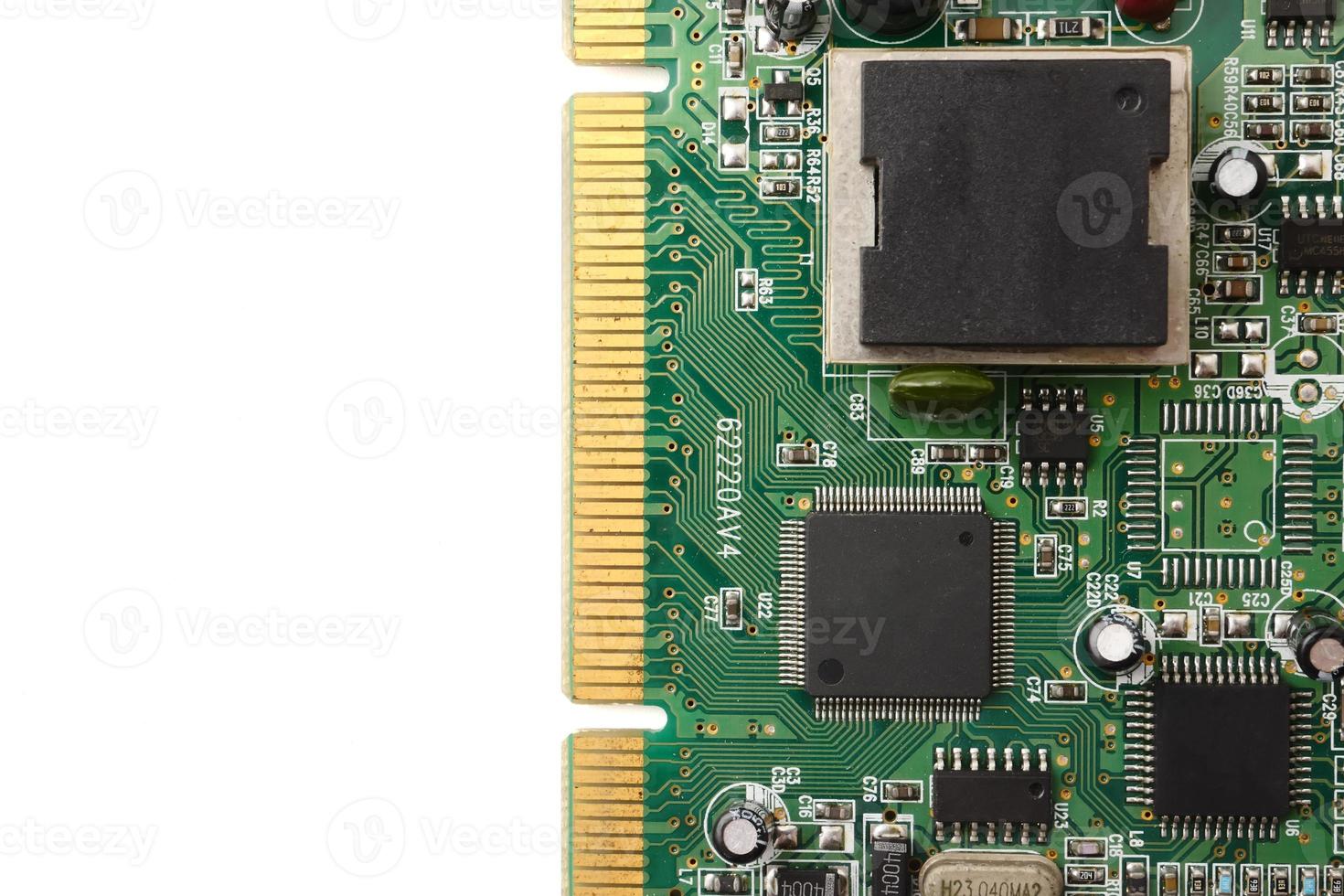 Computer circuit board, electronic technology on white background. free space for text photo