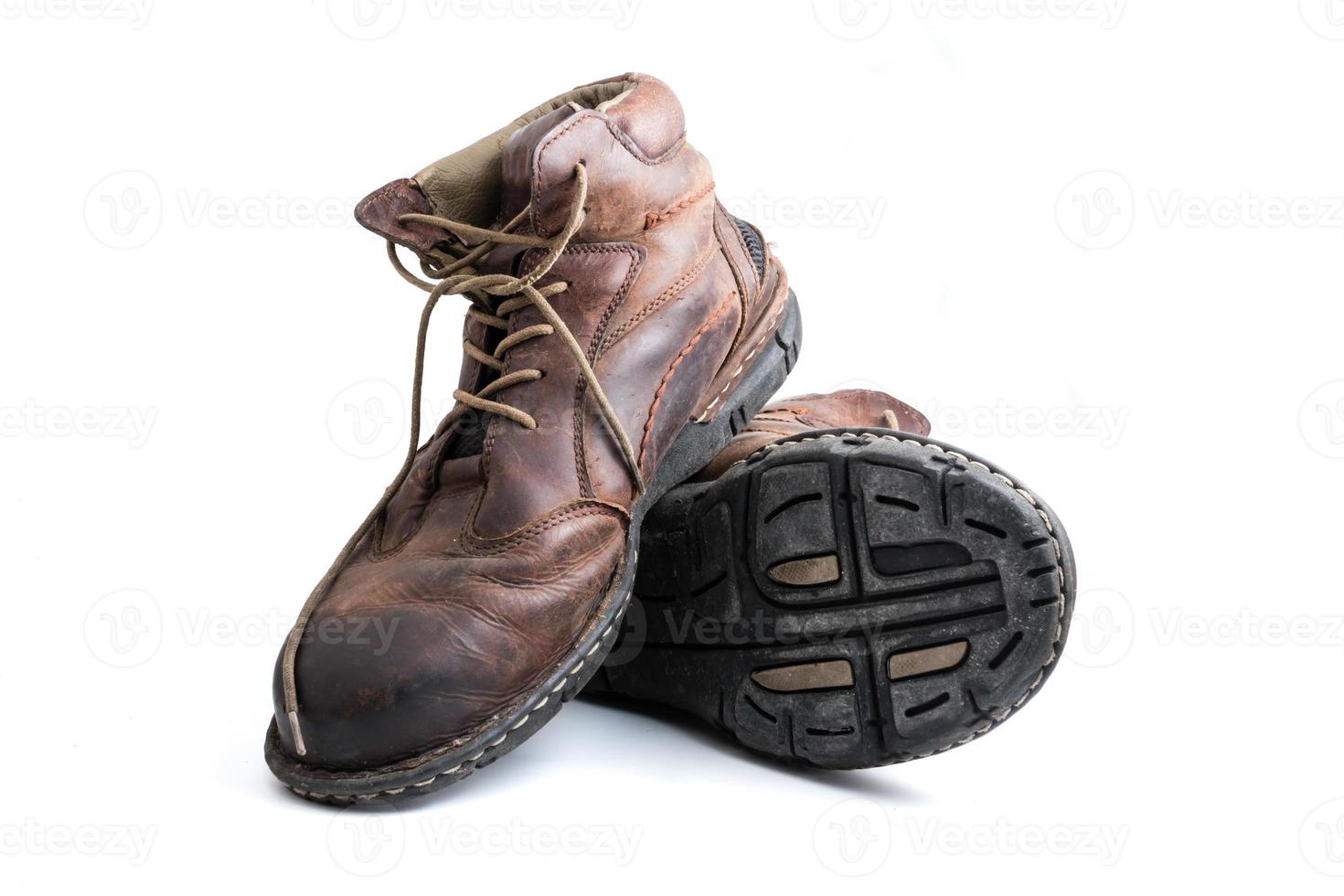 Men's brown leather shoes on white background. photo