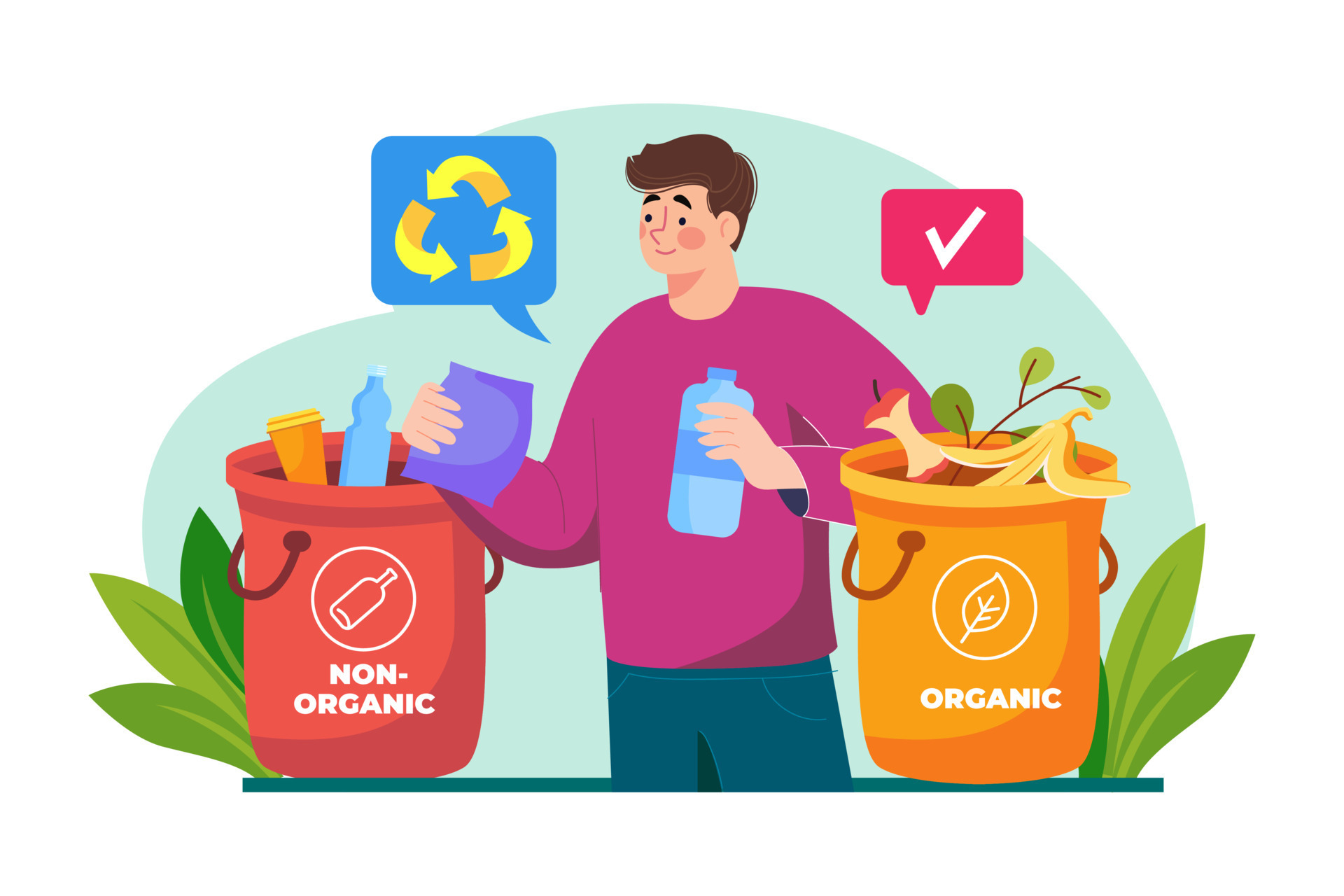 Man Sorting organic and waste Illustration concept on white