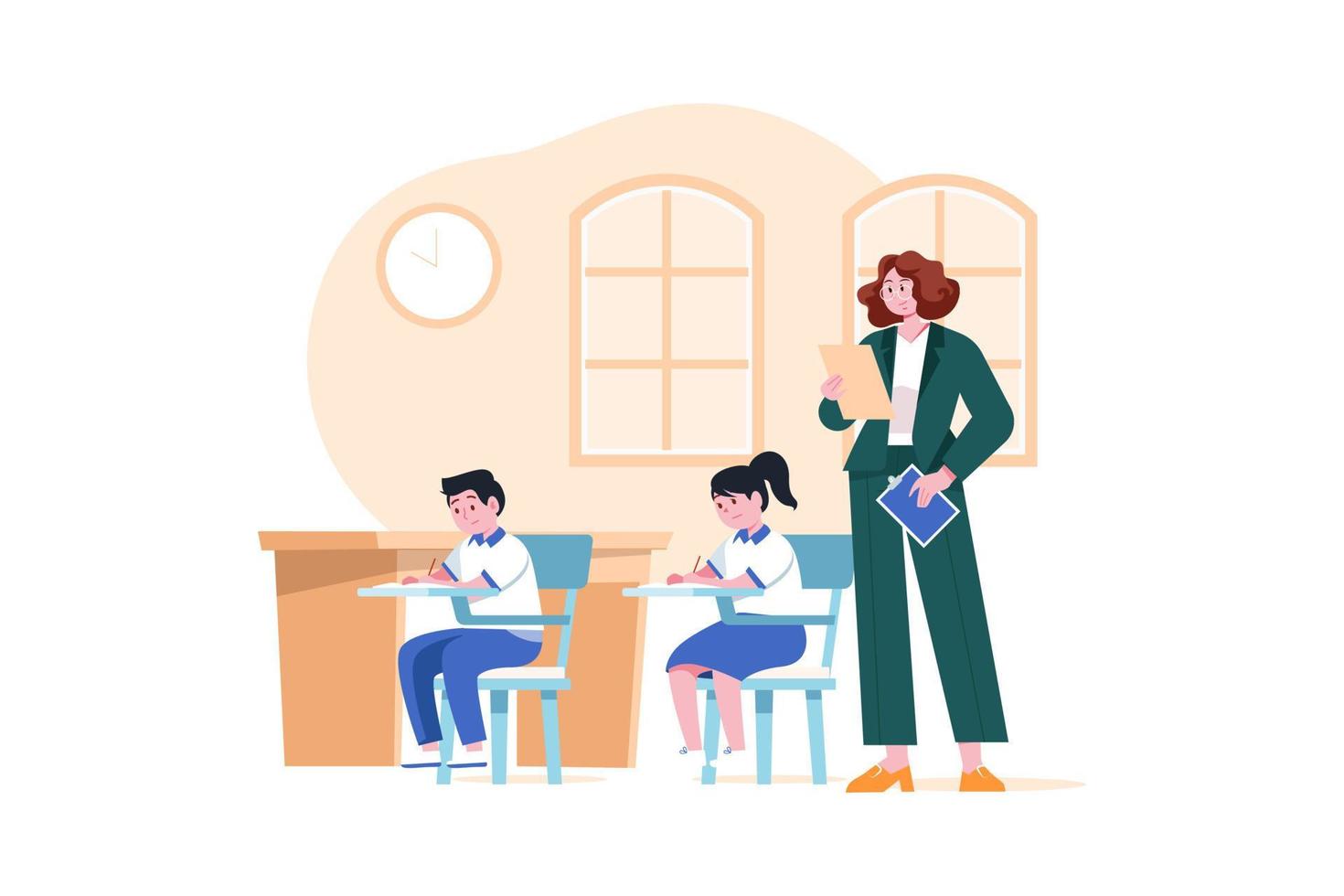 A test administrator oversees students while they take a test Illustration concept on white background vector