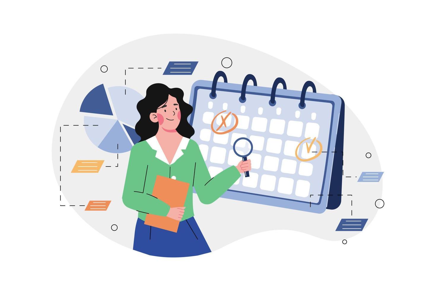 Businesswoman checking her schedule Illustration concept on white background vector