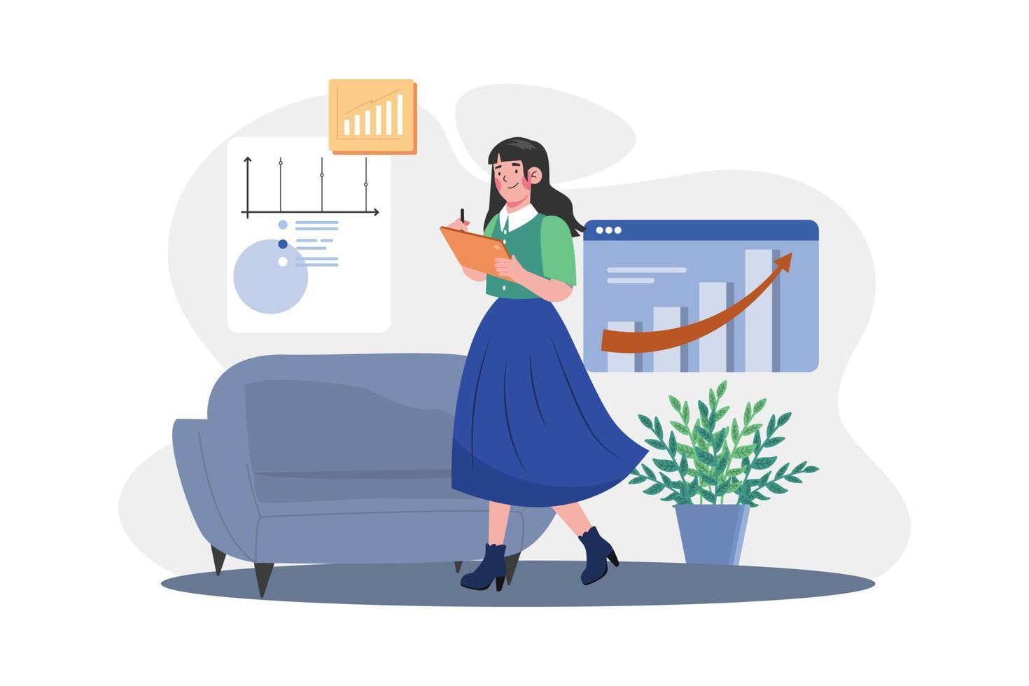 Girl setting up her schedule Illustration concept on white background vector