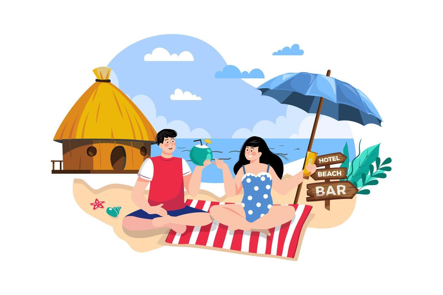 Man and woman resting at a seaside resort vector