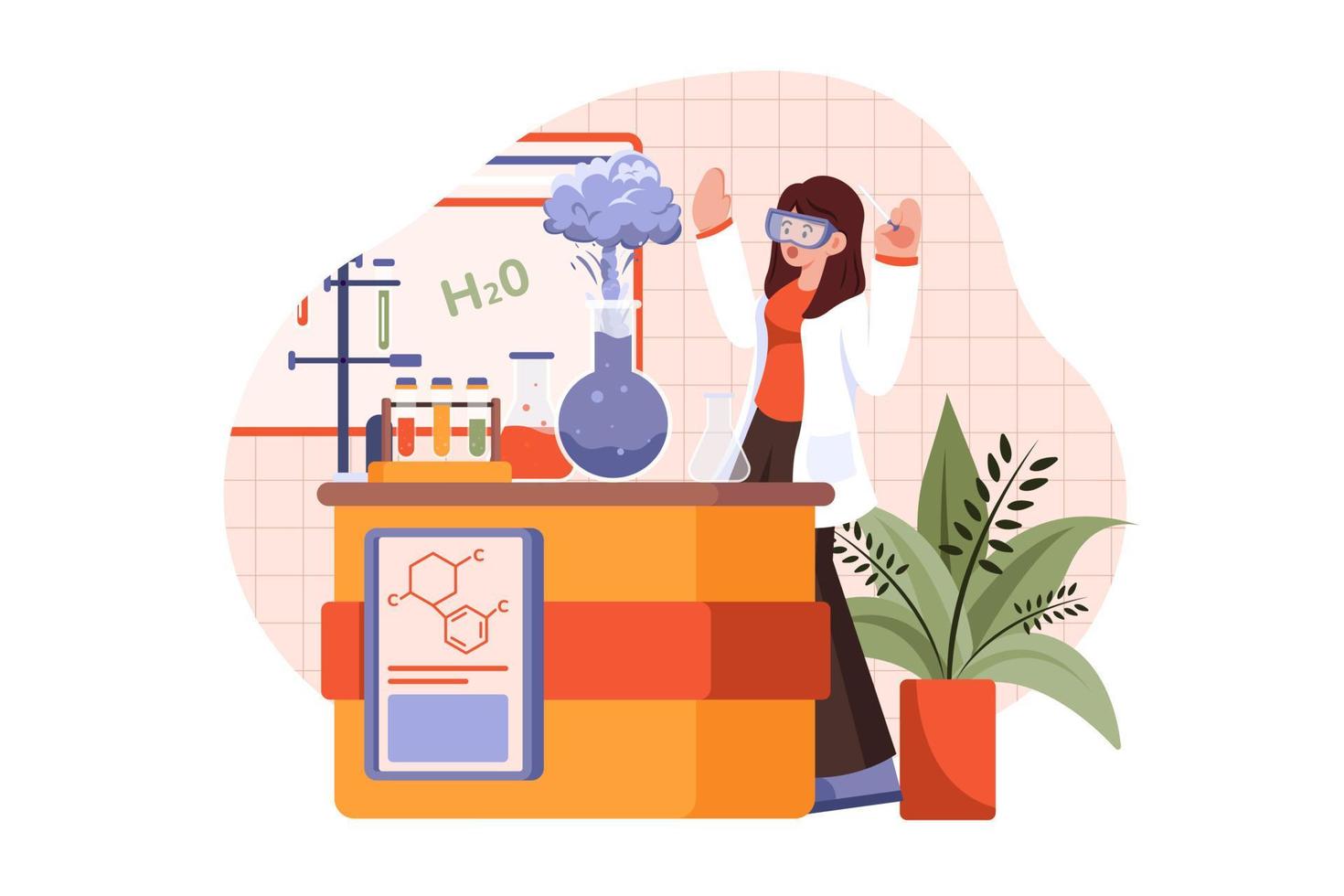 Laboratory assistant doing chemical tests Illustration concept on white background vector