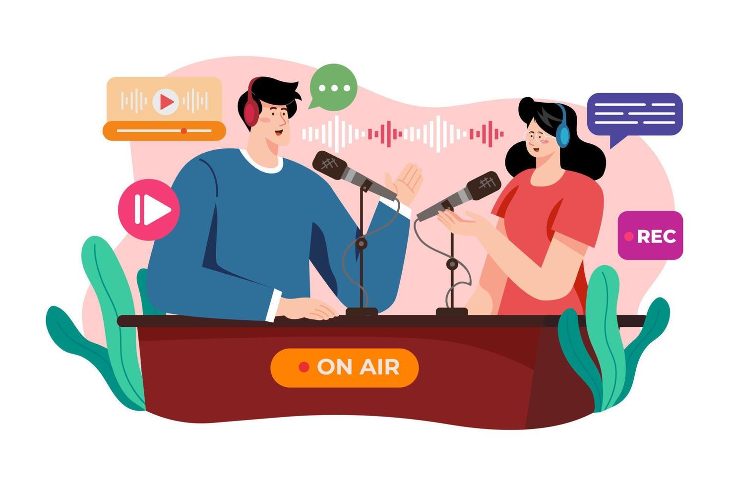 Podcast recording and broadcasting vector