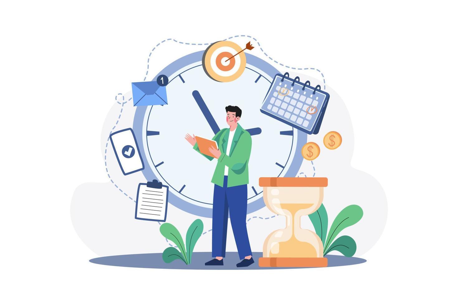 Businessman with his schedule Illustration concept on white background vector