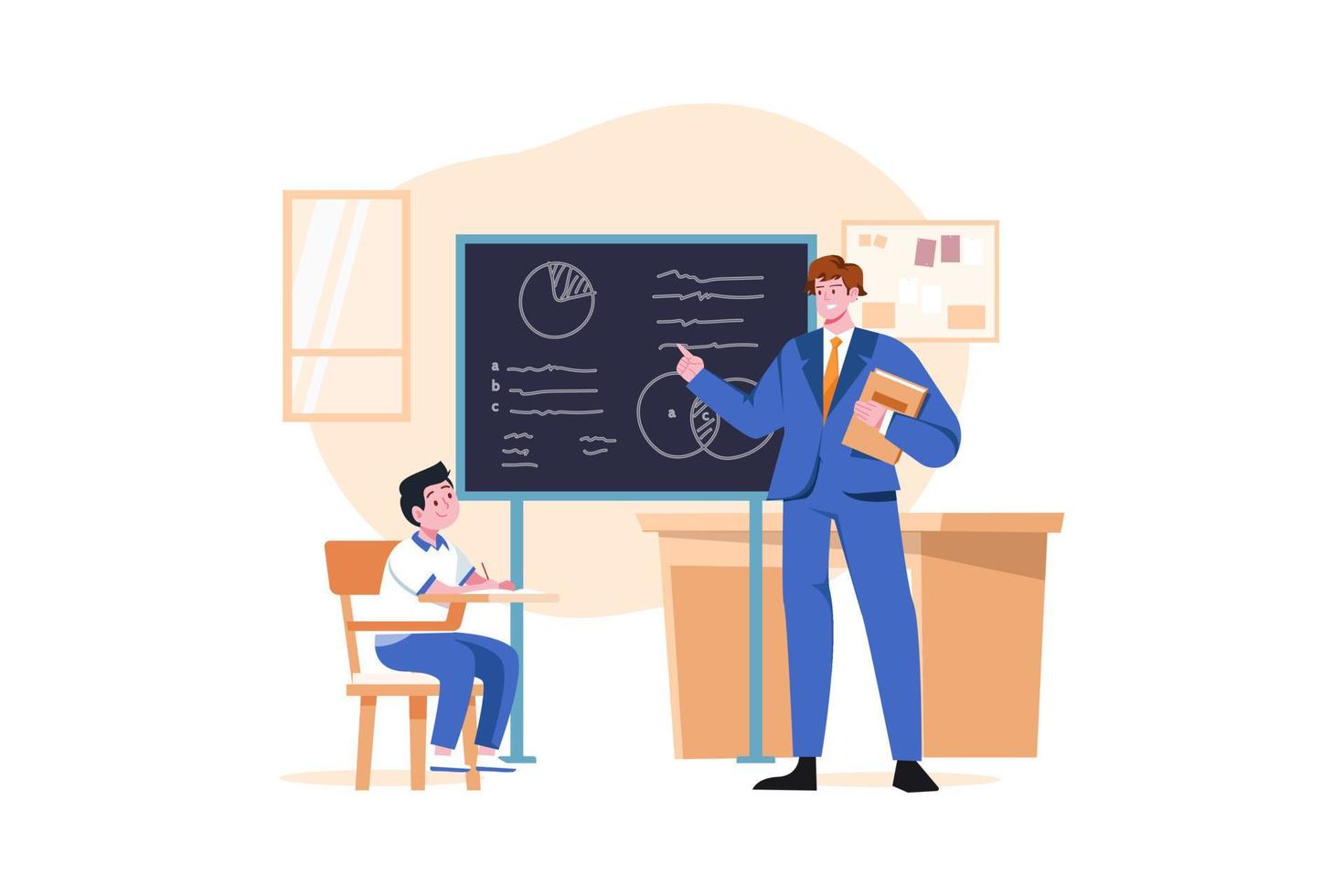 Math teacher giving a lecture to students Illustration concept on white background vector