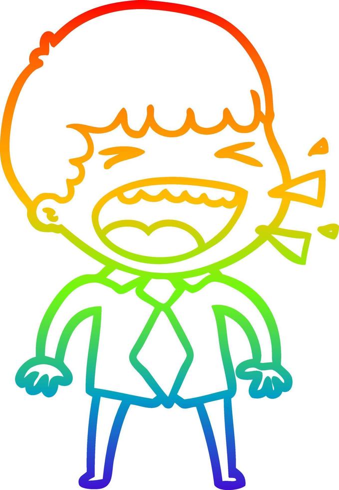 rainbow gradient line drawing cartoon laughing man vector