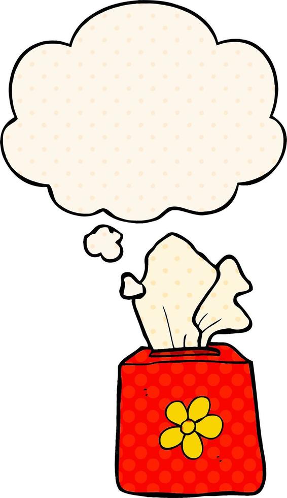 cartoon tissue box and thought bubble in comic book style vector