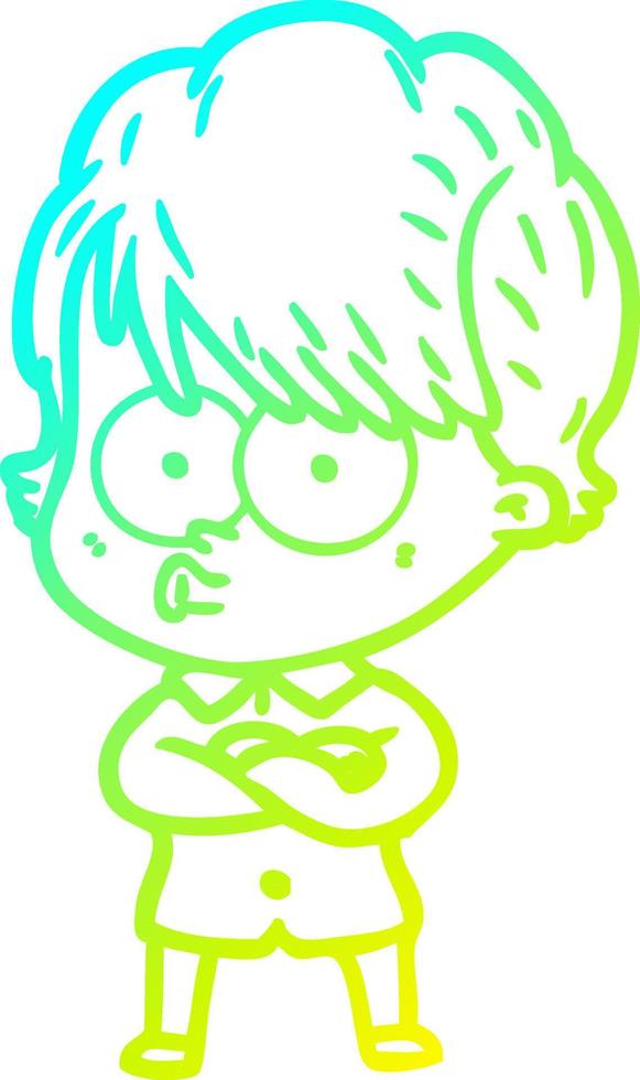 cold gradient line drawing cartoon woman vector