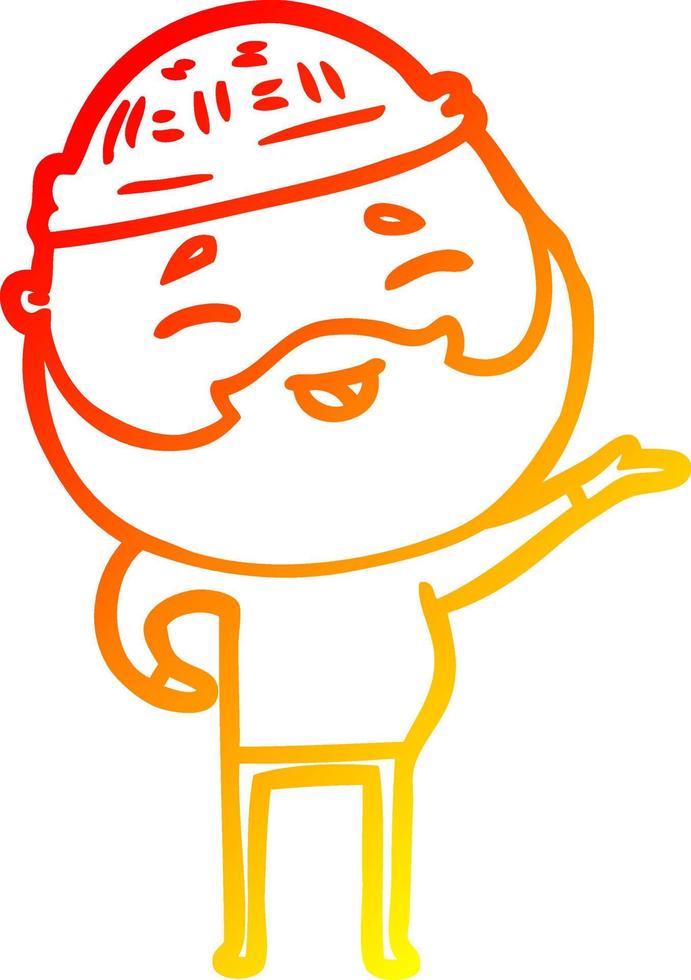 warm gradient line drawing cartoon happy bearded man vector