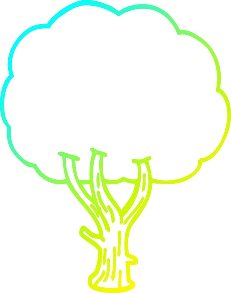 árbol floreciente de dibujos animados de dibujo de línea de gradiente frío vector