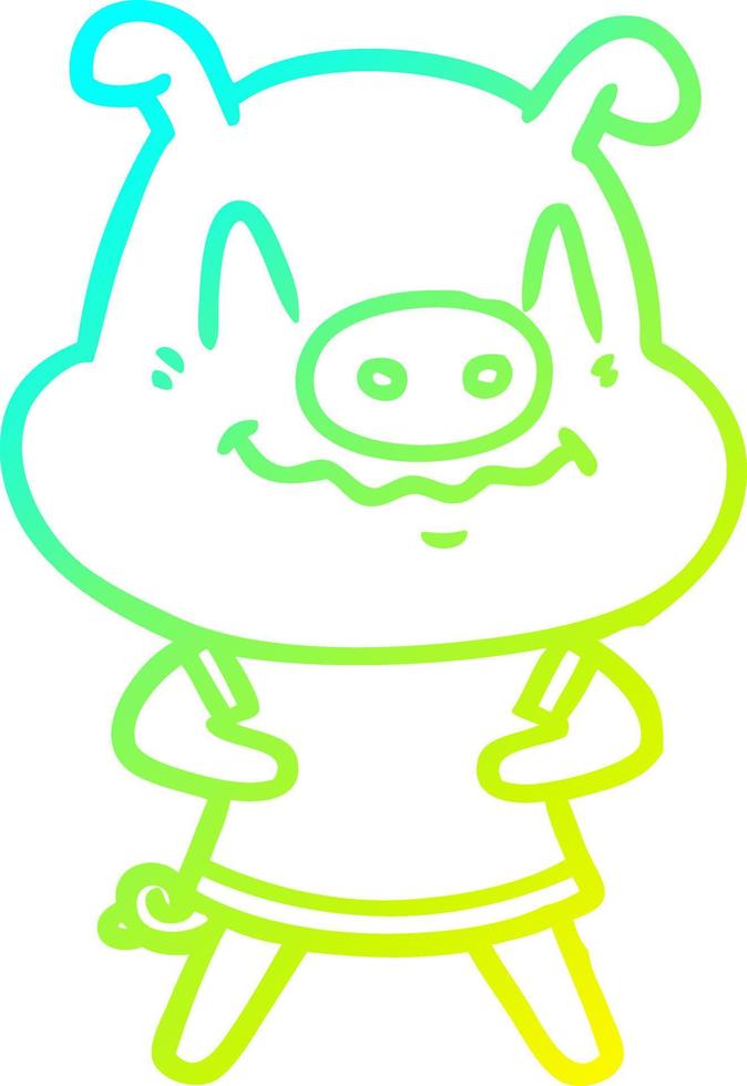 cold gradient line drawing nervous cartoon pig vector