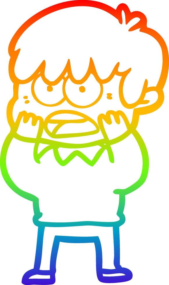 rainbow gradient line drawing worried cartoon boy vector