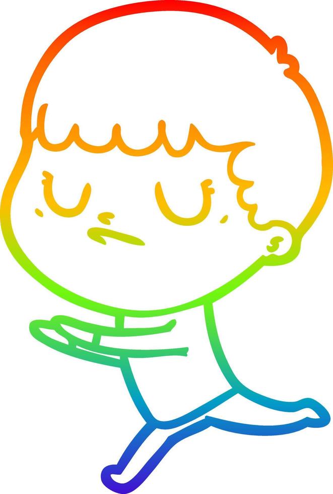 rainbow gradient line drawing cartoon grumpy boy vector