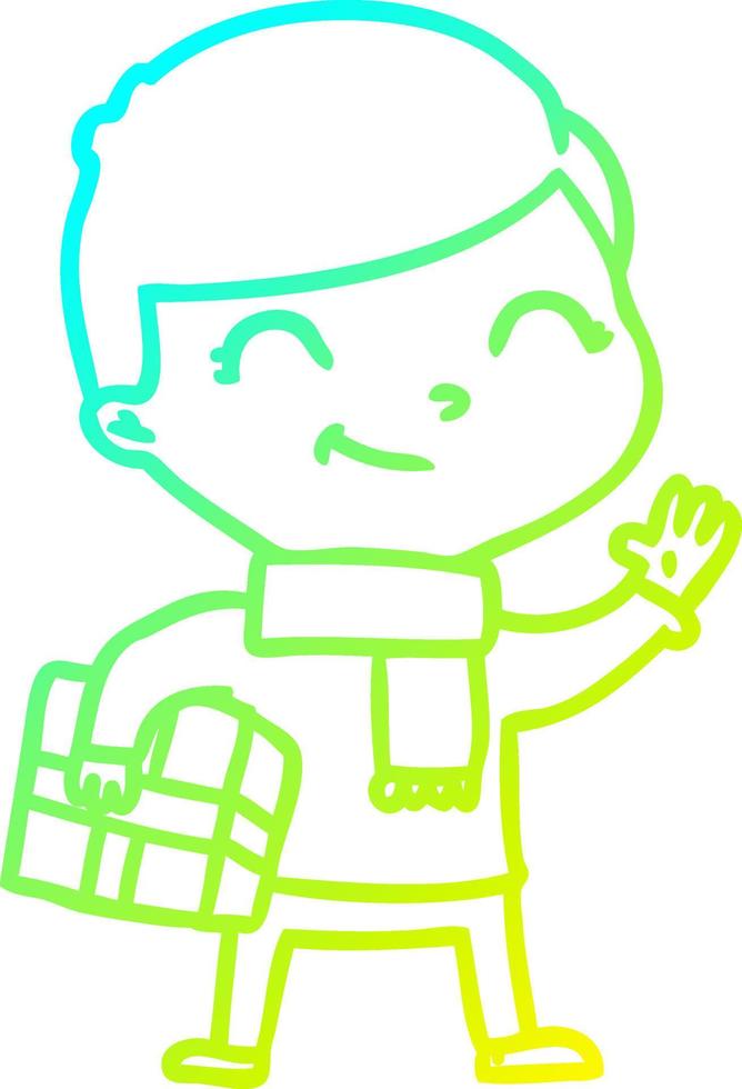 cold gradient line drawing cartoon boy smiling vector