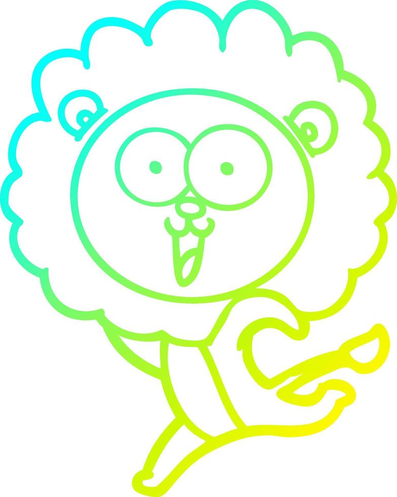 cold gradient line drawing happy cartoon lion vector