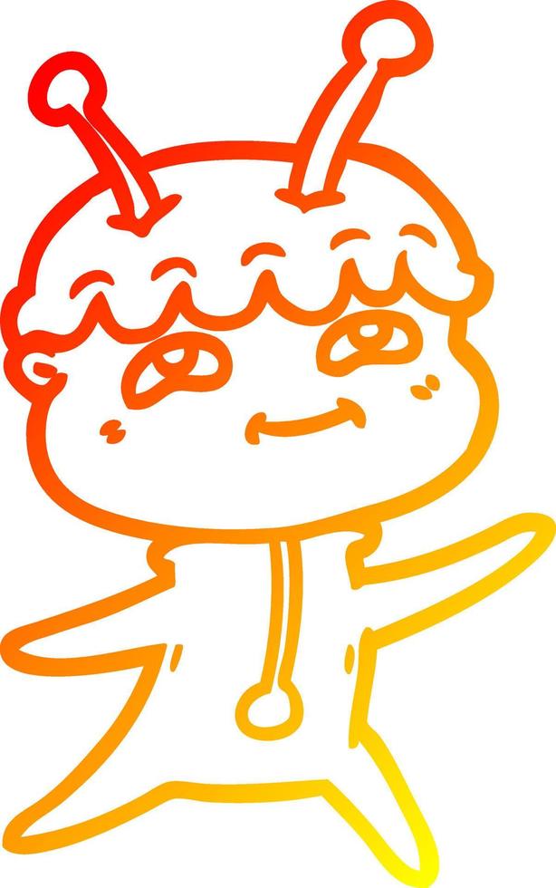 warm gradient line drawing friendly cartoon spaceman dancing vector