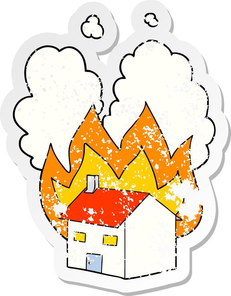 distressed sticker of a cartoon burning house vector