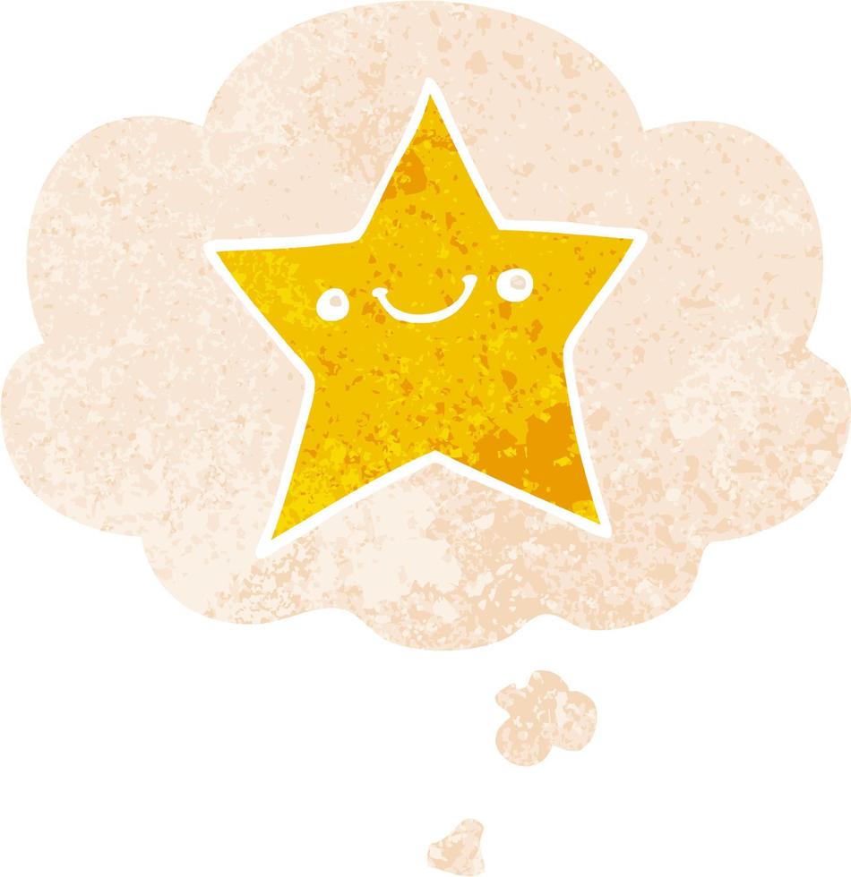 happy cartoon star and thought bubble in retro textured style vector