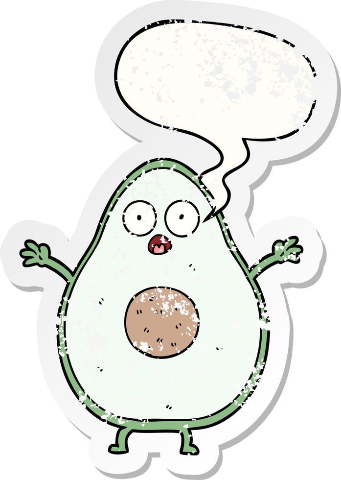 cartoon avocado and speech bubble distressed sticker vector