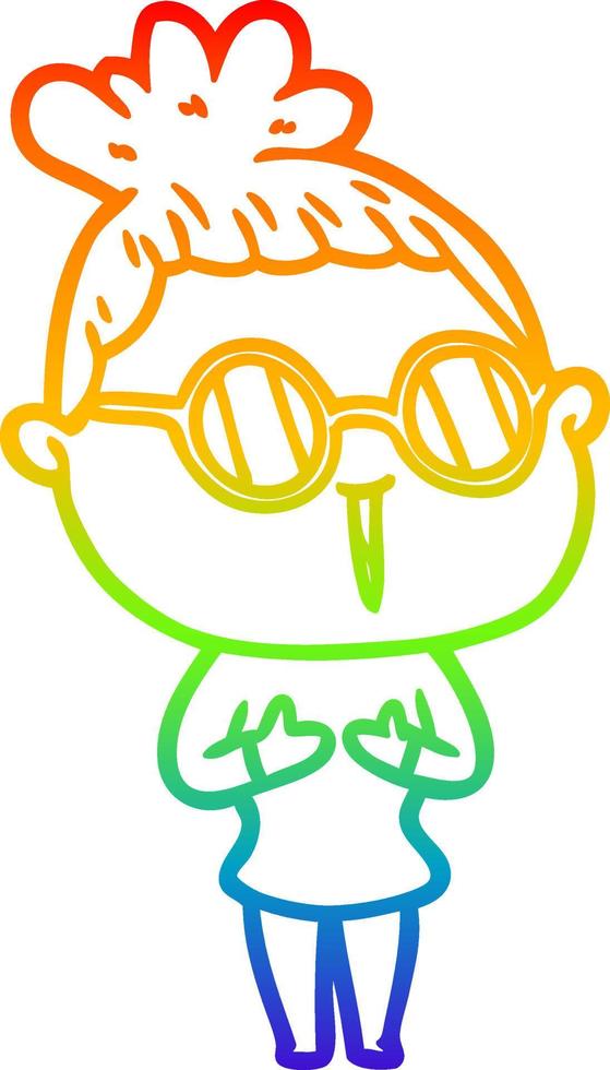 rainbow gradient line drawing cartoon woman wearing spectacles vector