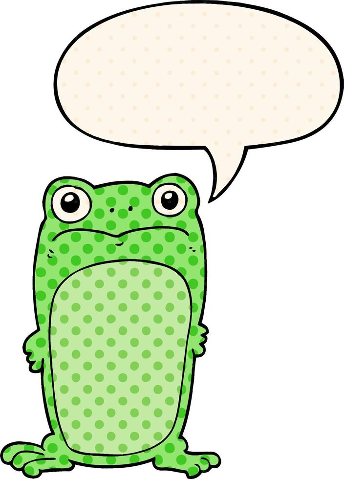 cartoon staring frog and speech bubble in comic book style vector