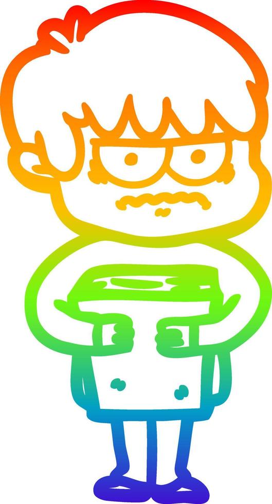 rainbow gradient line drawing annoyed cartoon boy vector