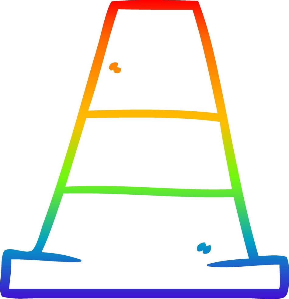 rainbow gradient line drawing cartoon road traffic cone vector