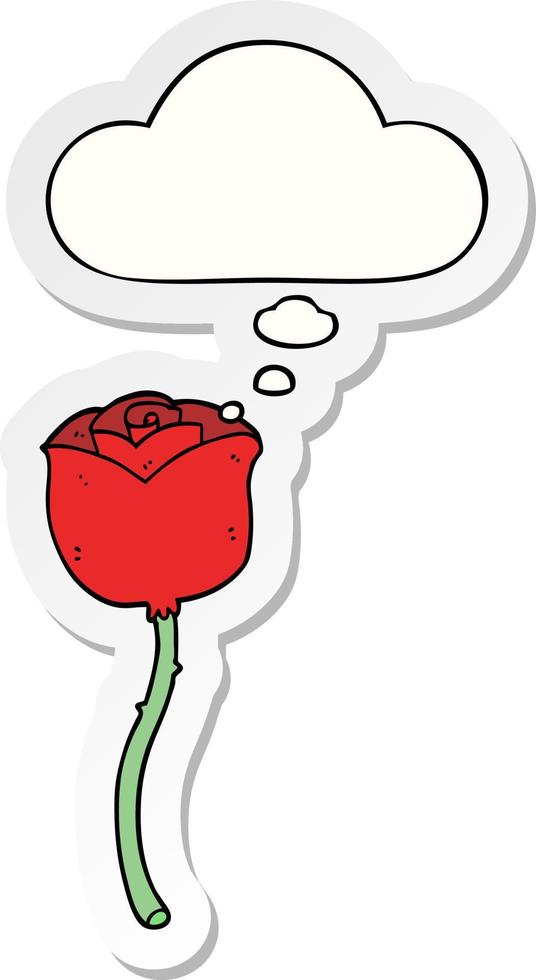 cartoon rose and thought bubble as a printed sticker vector